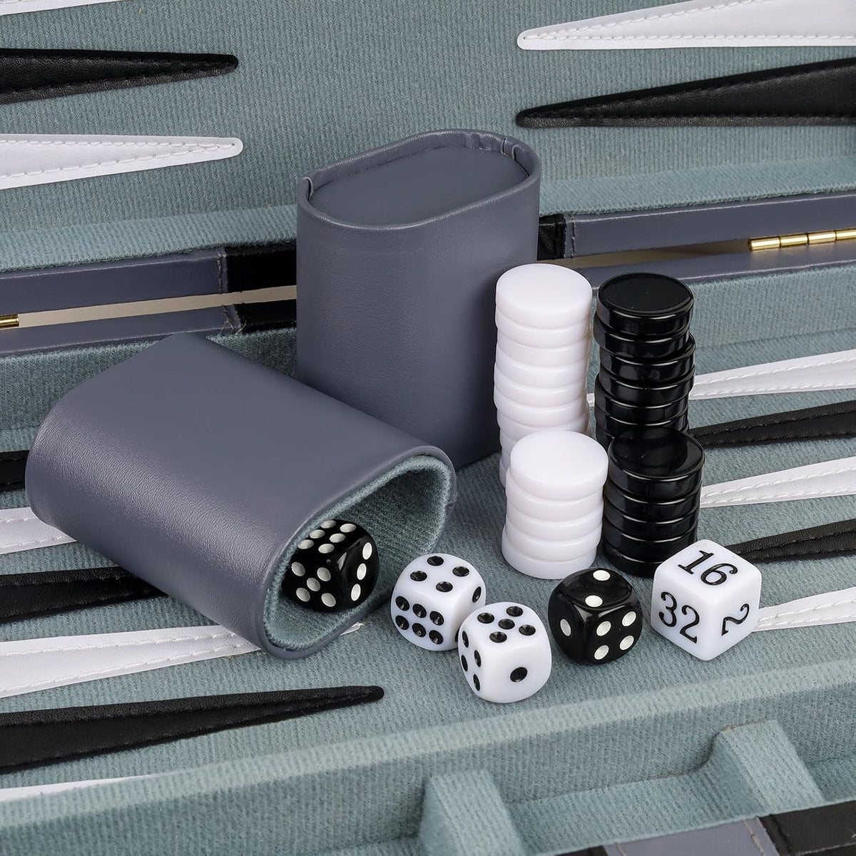 Backgammon - Juego de 2 jugadores clásico de backgammon para adultos, juego de mesa con funda de piel sintética, portátil y juego de backgammon de viaje (gris, 11 pulgadas)