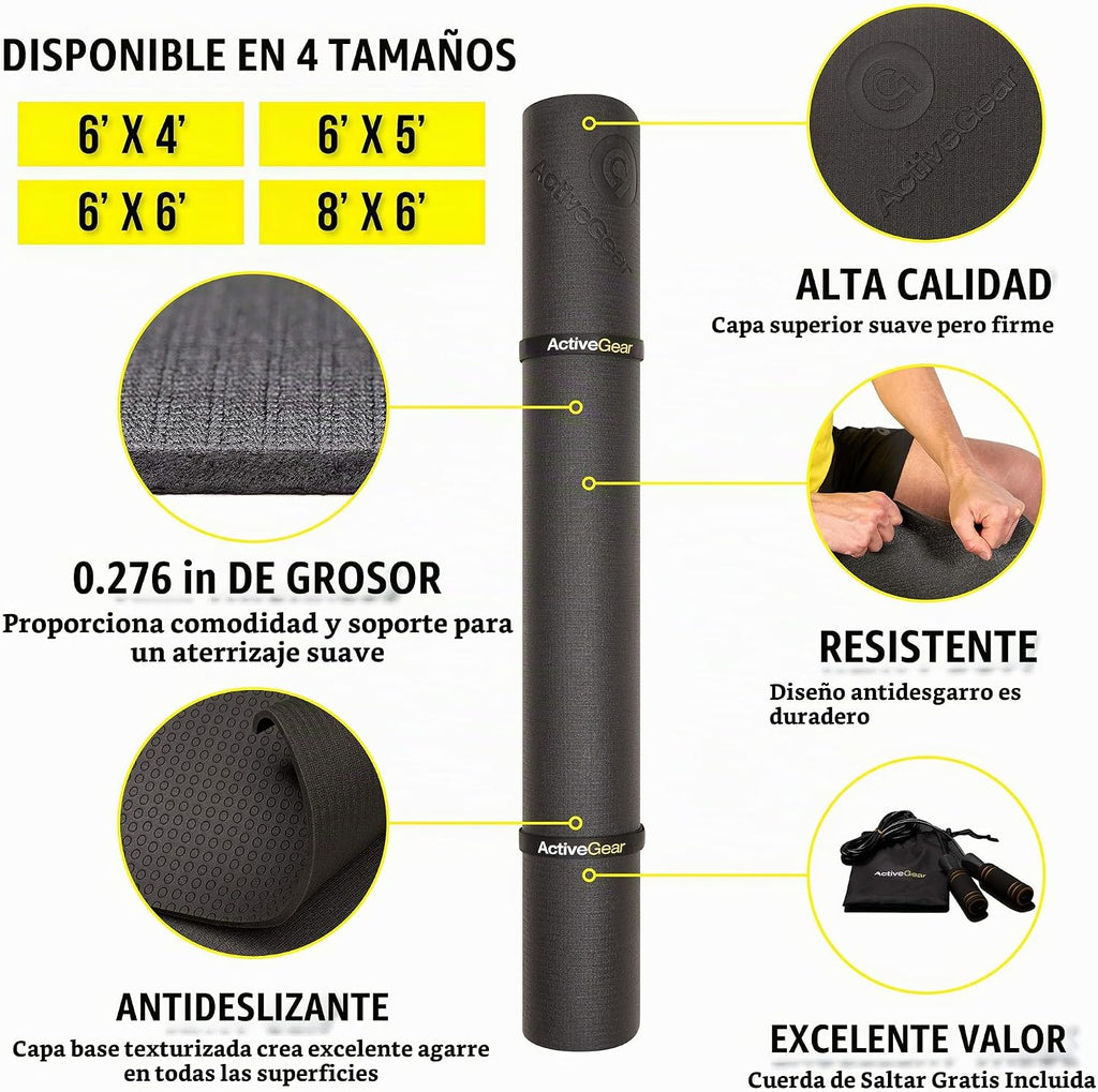 ActiveGear Alfombrilla de ejercicio grande para entrenamiento en casa | Suelo de gimnasio de entrenamiento para gimnasio en casa | Alfombrilla de entrenamiento de goma - 6 x 4 pies