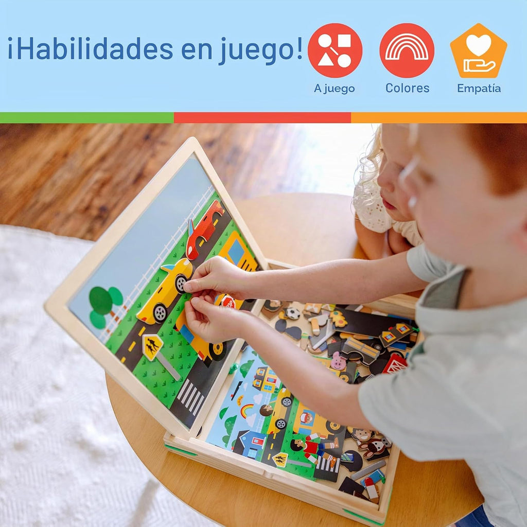Melissa & Doug - Juego magnético de madera con imágenes, con 119 imanes y tarjetas de escenas complementarias.