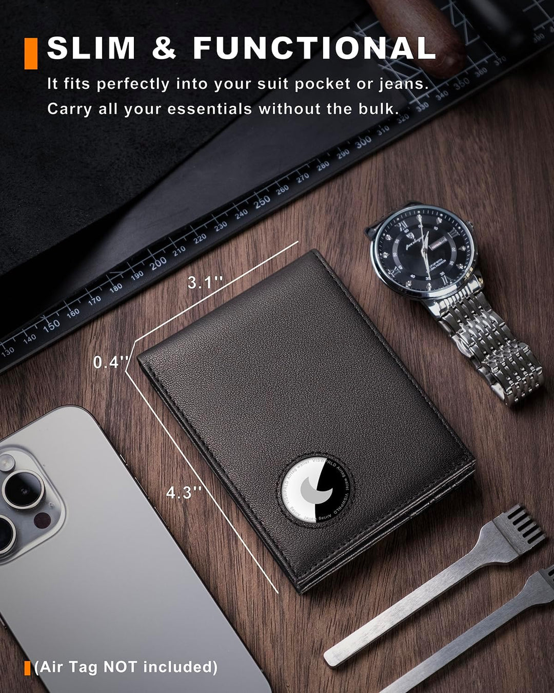 VISWORLD Billetera para hombre con soporte para Airtag, billetera b...