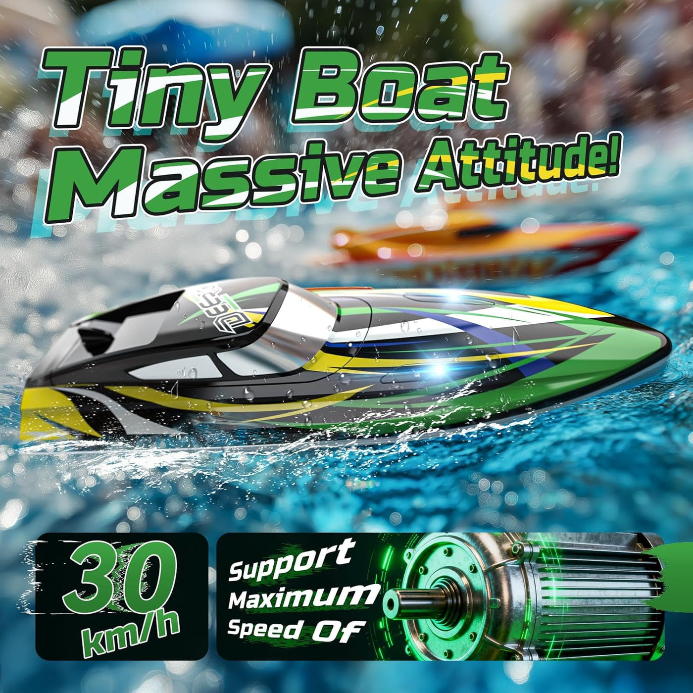 DEERC Barco RC de Alta Velocidad con Luces LED, 18.6 MPH Barco de C...