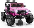 First Ride On Auto eléctrico grande de 24 V y 2 plazas para niños, Jeep Wrangler Rubicon con licencia, vehículo Jeep con neumáticos de gran tamaño de 14.5 pulgadas, cinturón de seguridad, control
