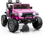 First Ride On Auto eléctrico grande de 24 V y 2 plazas para niños, Jeep Wrangler Rubicon con licencia, vehículo Jeep con neumáticos de gran tamaño de 14.5 pulgadas, cinturón de seguridad, control