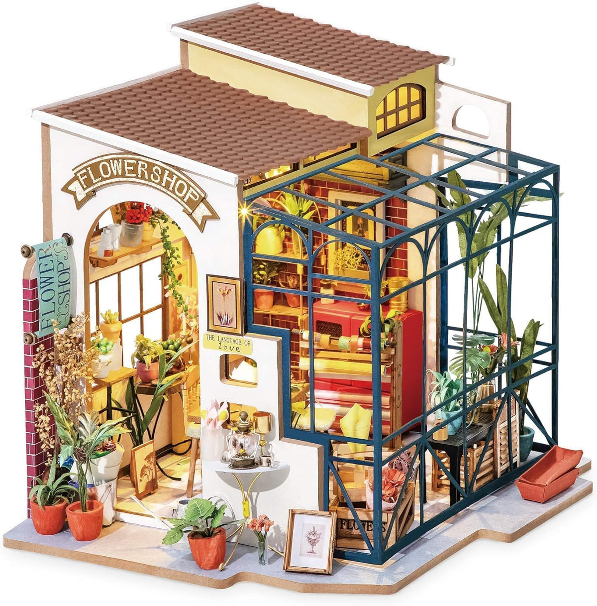 Rolife Kit de Casa en Miniatura DIY Tienda de Flores, Kit de Casa Pequeña para Adultos para Construir, Kit de Fabricación de Mini Casa con Muebles, Decoraciones de Halloween/Navidad/Regalos para