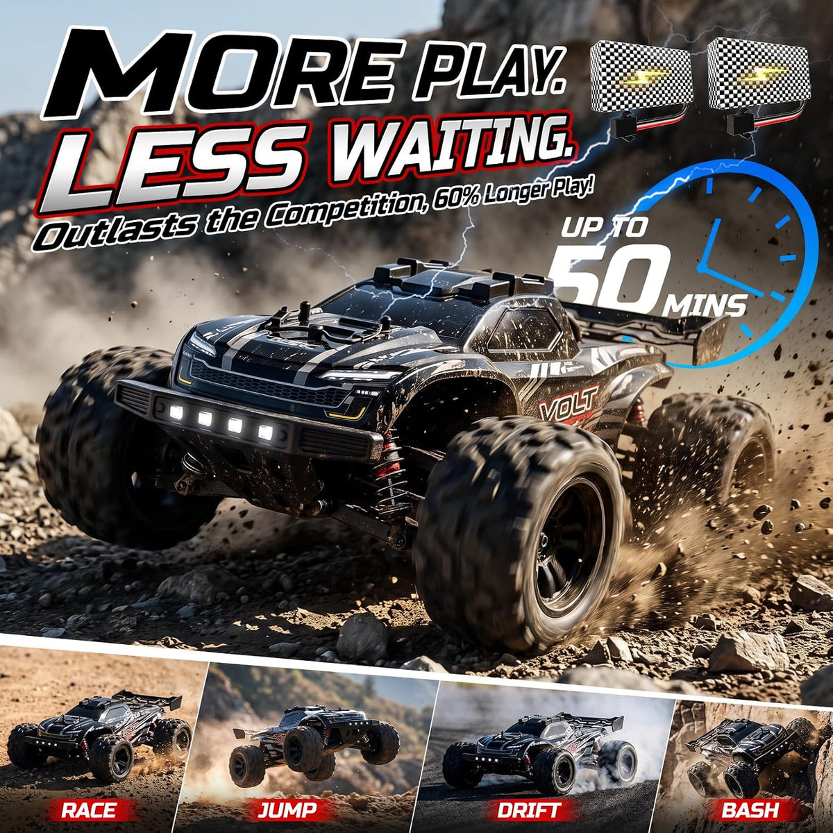 DEERC 9312E Coche RC de escala 1/18, rápido, 42+ KPH, 4WD Off Road, control remoto