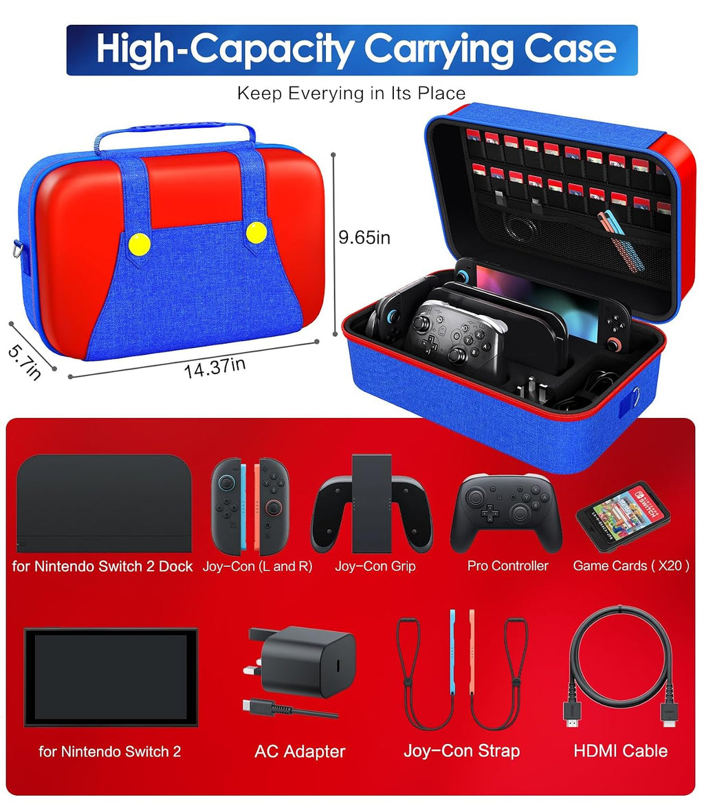 ivoler Maletín de Transporte y Almacenamiento para Nintendo Switch 2 2025 Todo en Uno Casos Rojo+Azul