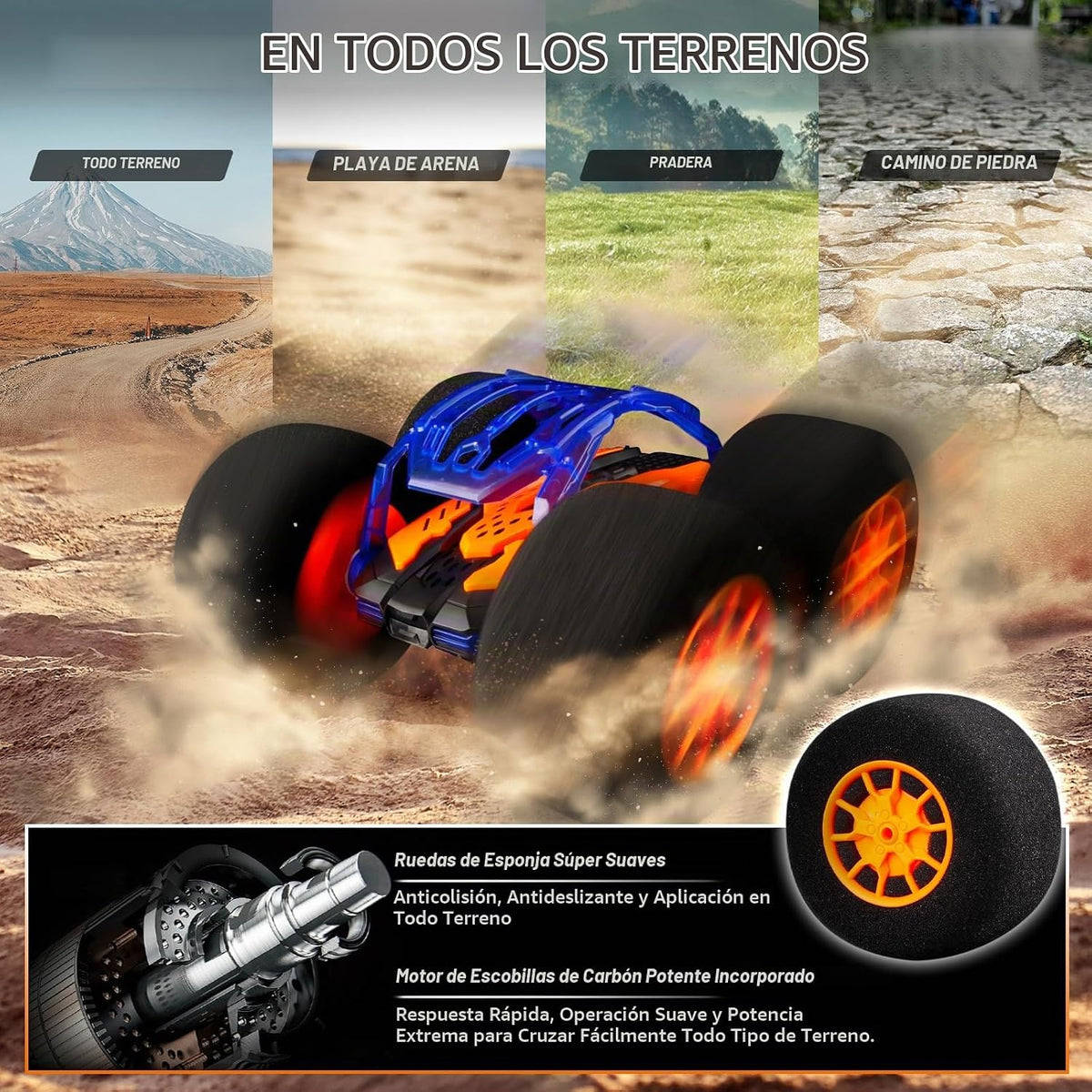 Coches de acrobacias RC de interior con control remoto y juguetes con ruedas suaves, coches RC para niños, interior y exterior, con faro LED y acrobacias locas, volteos de 360°, vehículo de doble cara