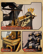 ROBOTIME Rompecabezas de madera 3D de caballito de mar para adultos, kits de modelo de velero negro para niños y hombres, decoración de oficina en casa, regalos de construcción de barcos piratas (603