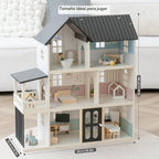 Casa de muñecas de madera para niños, juego de casa de muñecas de juguete de estilo moderno de 6 habitaciones