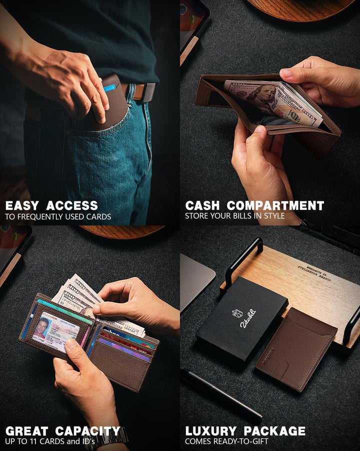 RUNBOX Cartera delgada para hombre, 11 ranuras para tarjetas de cré...