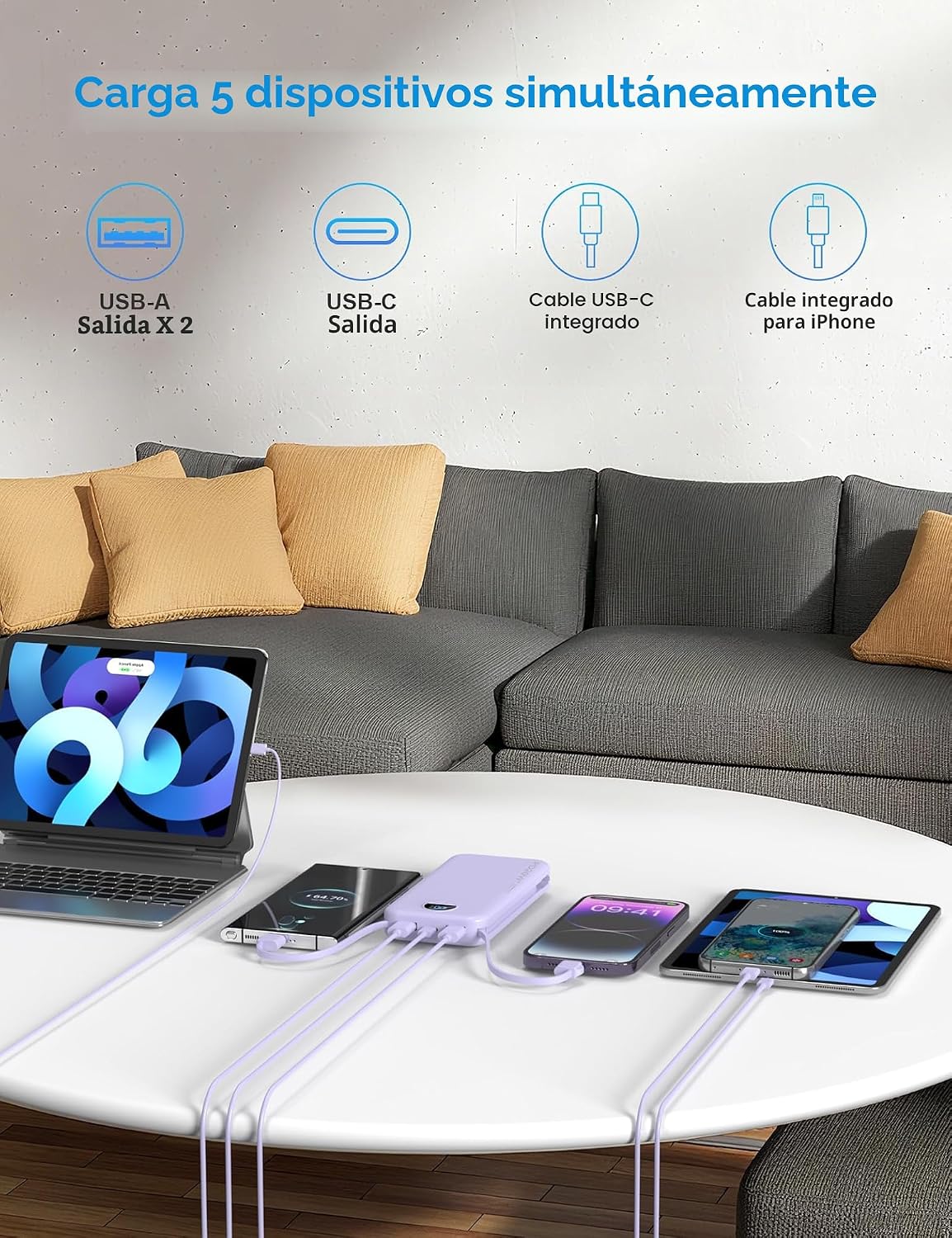 Ffnpua Cargador portátil con enchufe de pared, banco de energía USB...