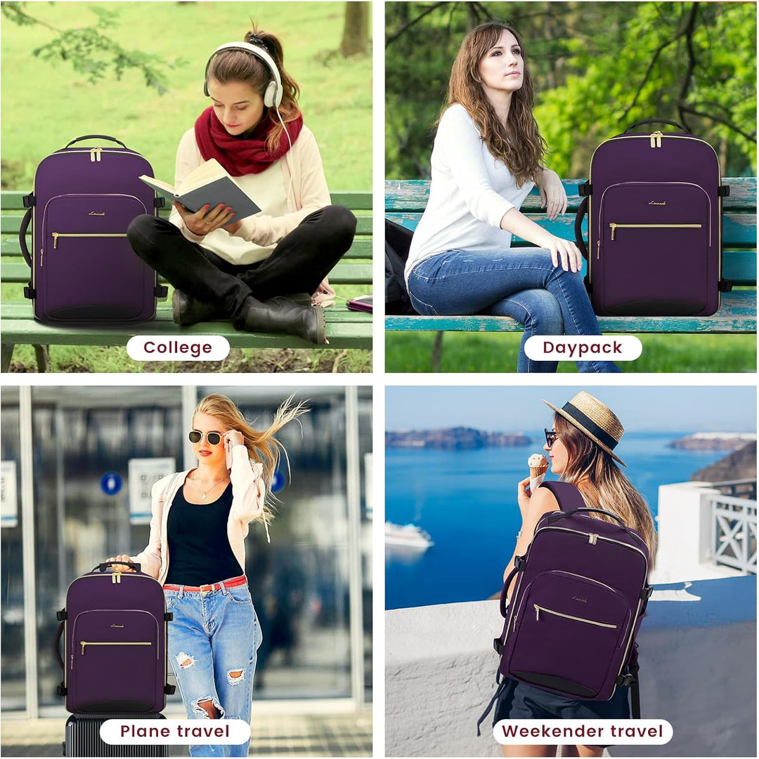 LOVEVOOK Mochila de viaje para llevar en cabina, Púrpura-negro, Moc...