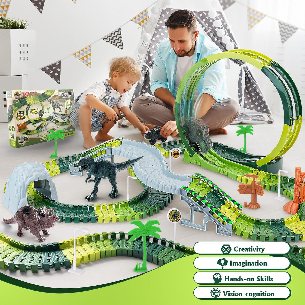 173 Pistas de carreras de dinosaurios para niños juguetes con