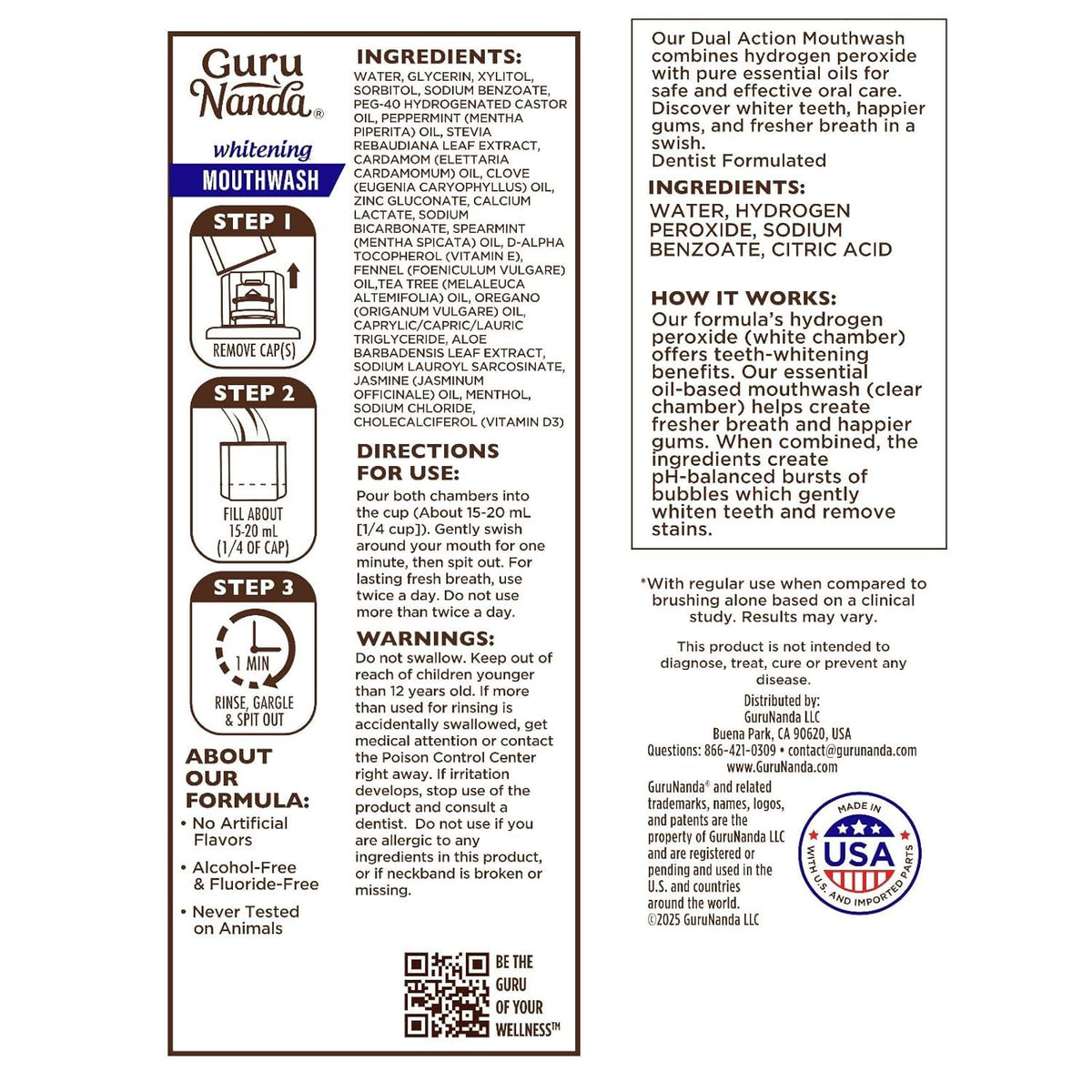 GuruNanda Enjuague Bucal Blanqueador de Doble Barril Oxyburst - Sin Alcohol y Fluoruro