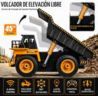 Camión de volcado a control remoto RC, vehículo de construcción, juguetes de camión con batería recargable para niños pequeños, niños y niñas