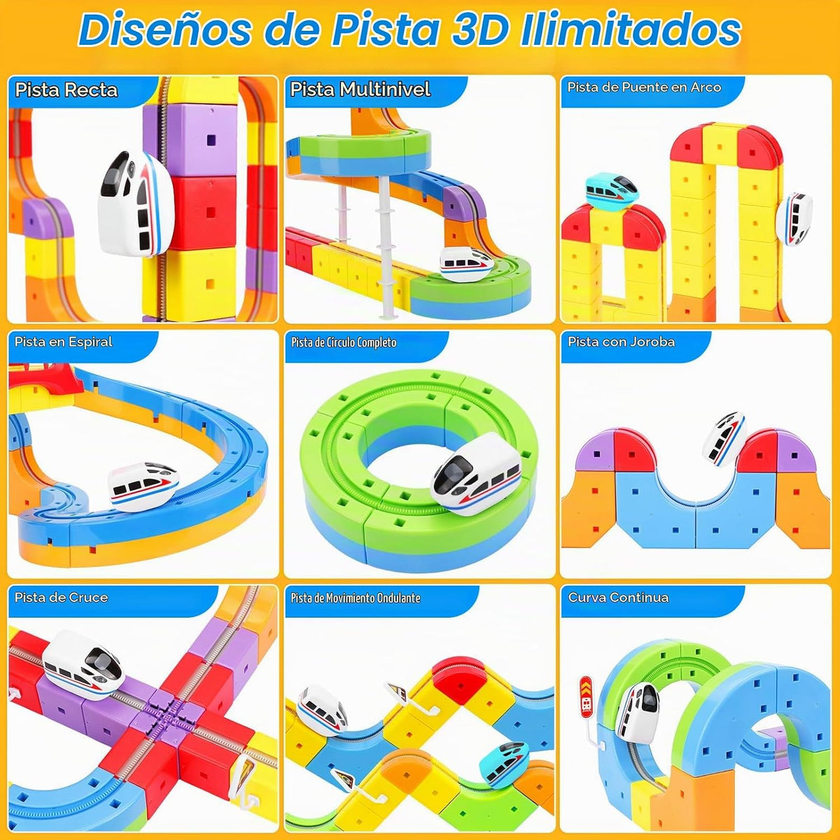 Juego de tren eléctrico de 145 piezas, pista de cubo 3D de bricolaje