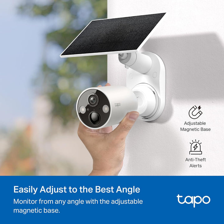 Tapo MagCam 2K Solar, cámara de batería para exteriores+base magnét...