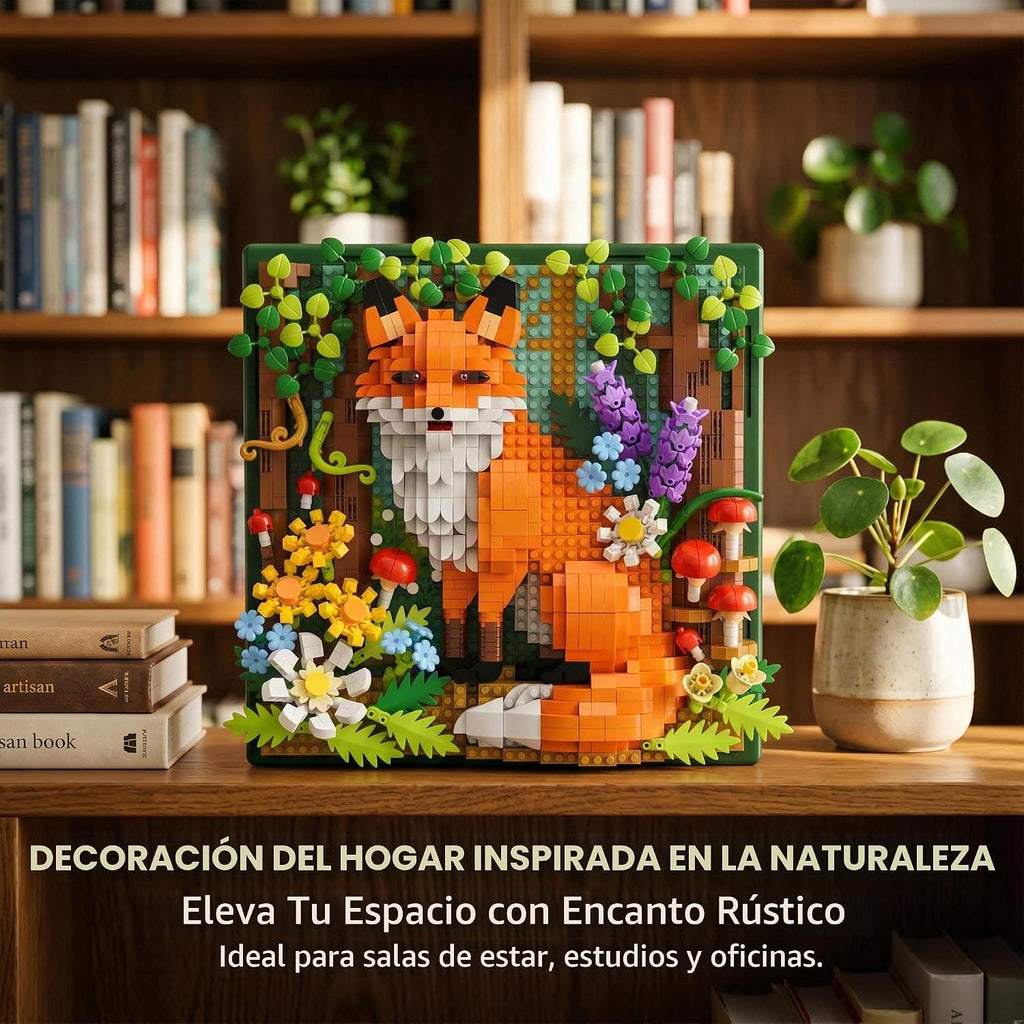 Fox Animal - Juego de minibloques de construcción 3D para adultos, juego de construcción de bosque de micro ladrillos, decoración de pared para el hogar o exhibición de escritorio