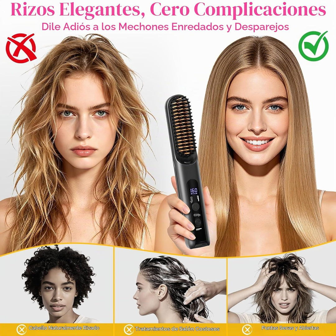 Peine térmico portátil de viaje para mujer, cepillo alisador de pel...