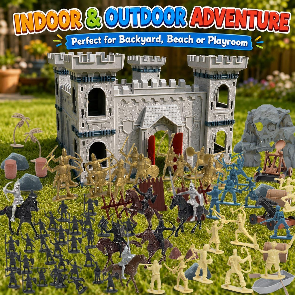 Plustopoy Figuras de Soldados de Juguete de Caballeros de Castillo Medieval Hombres del Ejército, Juguete de Construcción de Castillo DIY de Los Tiempos Medievales de la Edad Media Figuras de Acción