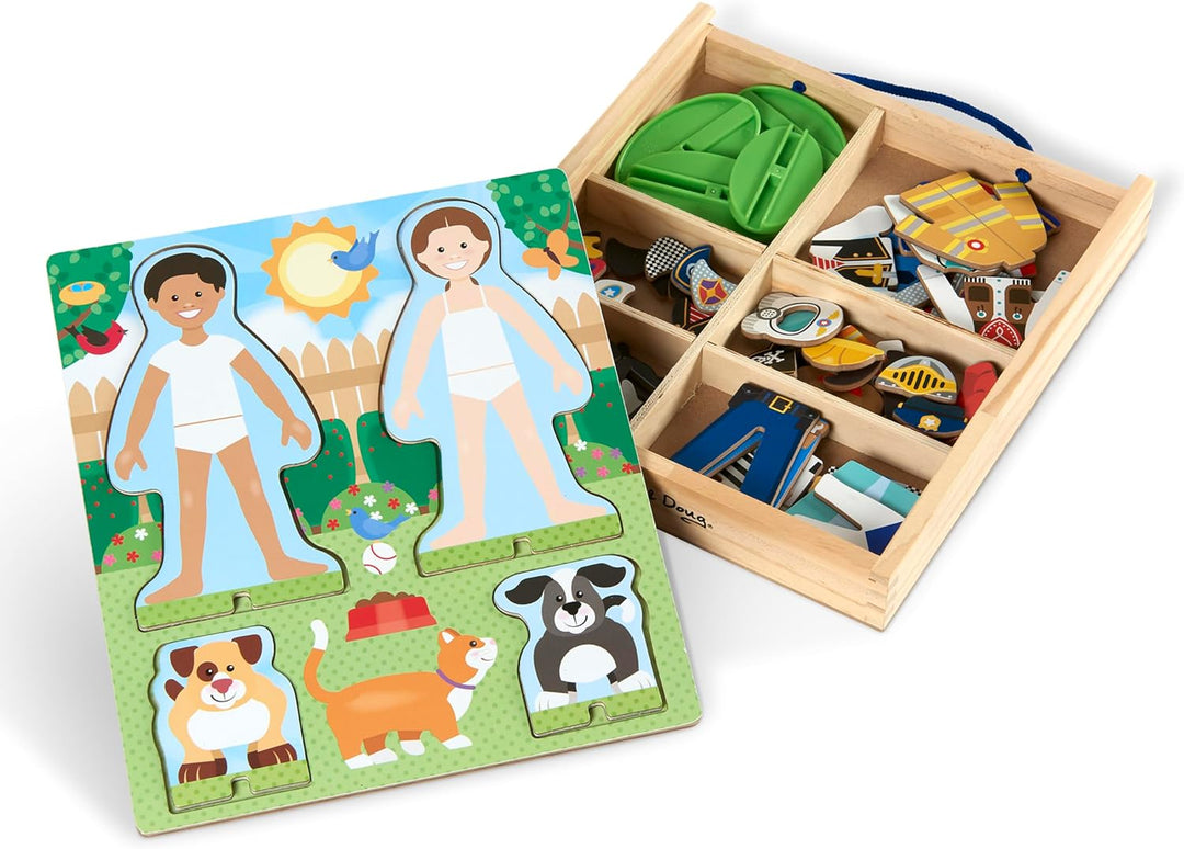 Melissa &amp; Doug Muñecas de Madera Magnéticas de Vestir de Oficio...