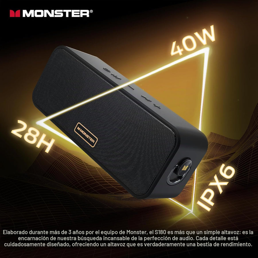 Monster Altavoz Bluetooth S180, altavoz inalámbrico de 40 W con tie...