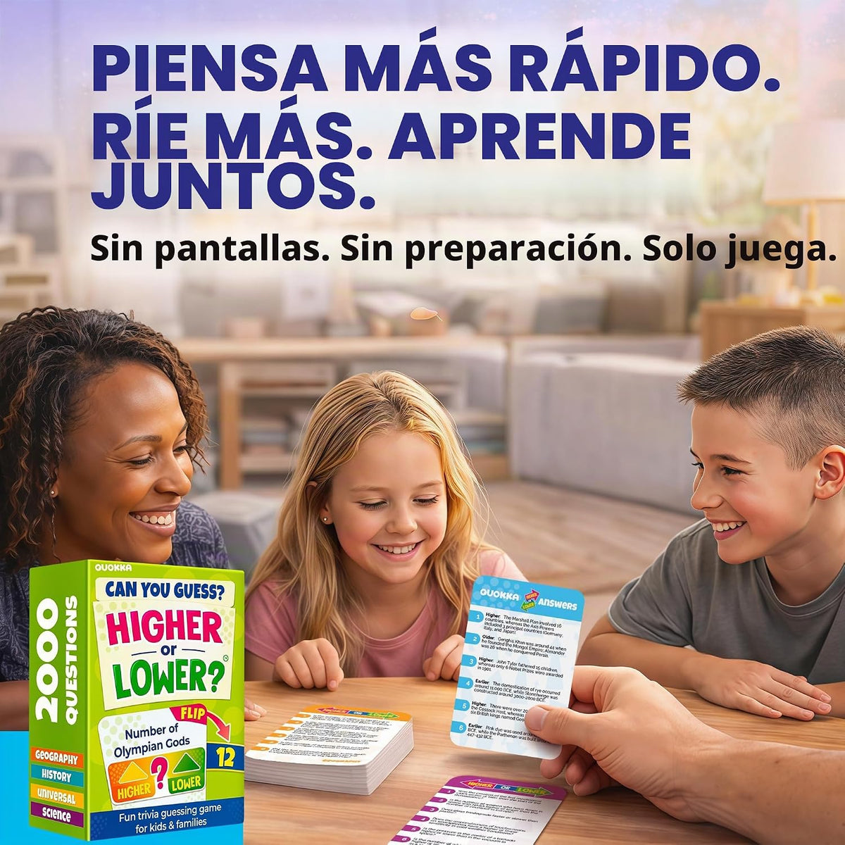 Juegos de mesa de trivia para niños y adultos - Set de 4 cartas Más Alto o Más Bajo