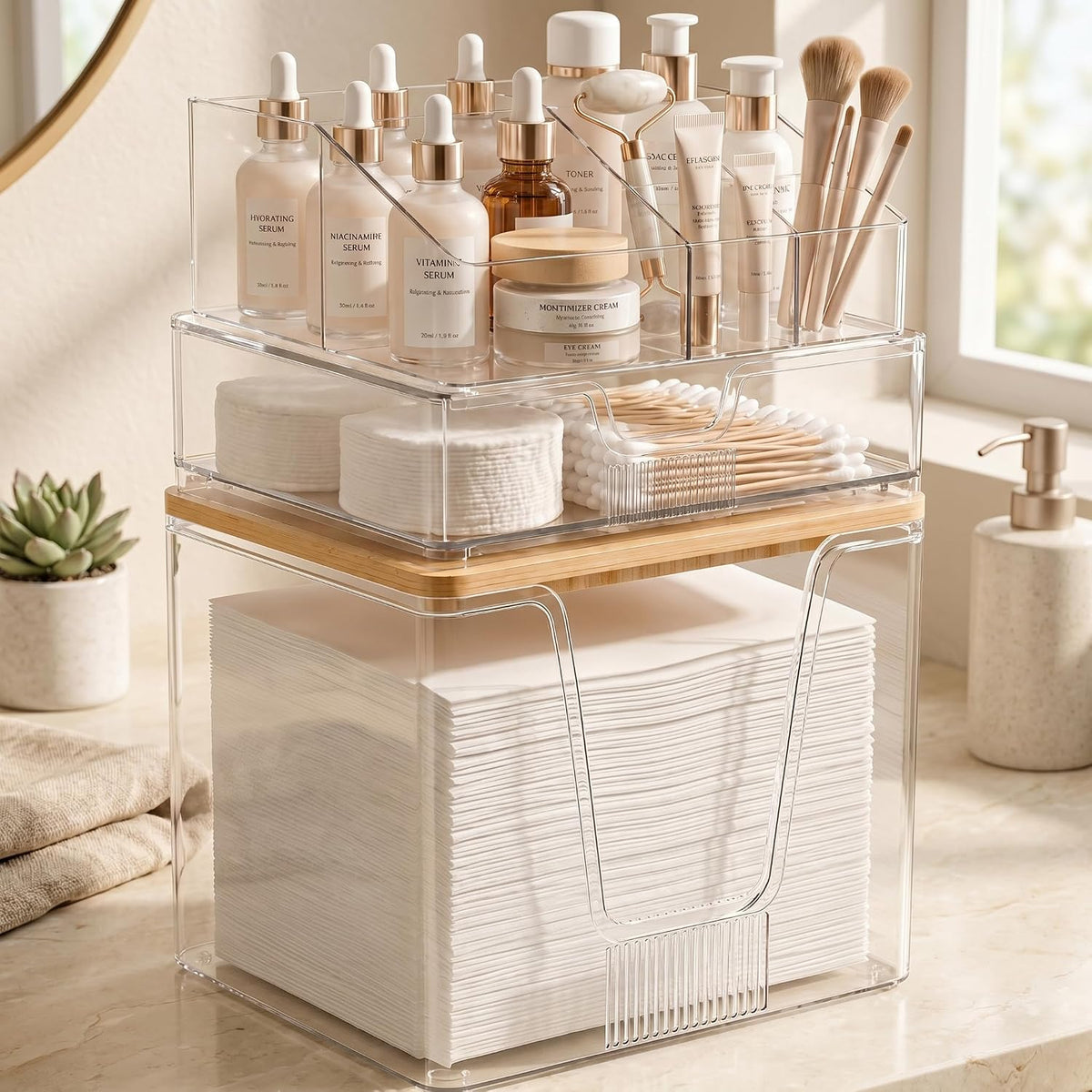 SPOSPO Toallero facial desechable 3 en 1 y organizador de maquillaje