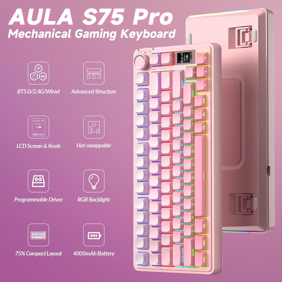 AULA Teclado Mecánico Inalámbrico S75 PRO con Pantalla y Perilla, T...