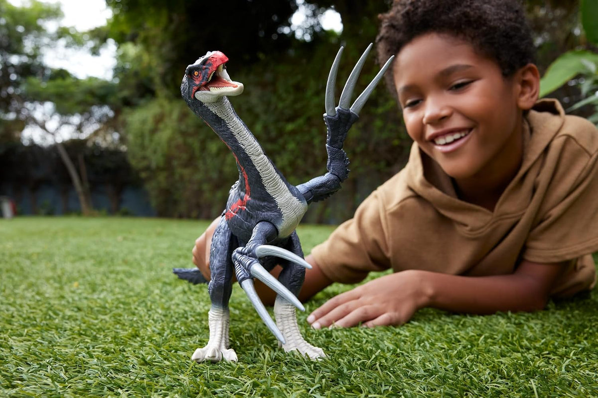 Mattel Jurassic World Teoría del Caos Slash N Roar Figura de Dinosaurio de Acción de Therizinosaurus, Garras de Ataque y Sonido, Juego Digital