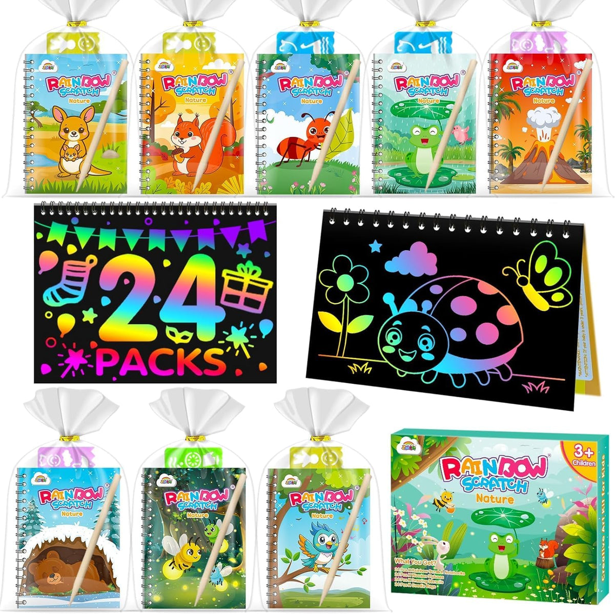 ZMLM Paquete de 24 cuadernos con diseño de arco iris para niños, recuerdos