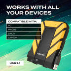 ADATA HD710 Pro, disco duro externo, amarillo, 2TB