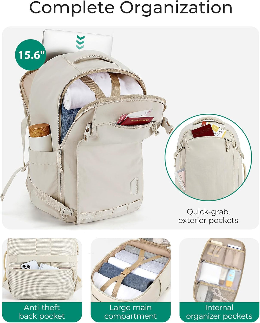 BAGSMART Mochila de viaje de mano, mochila de viaje grande de 17.3...