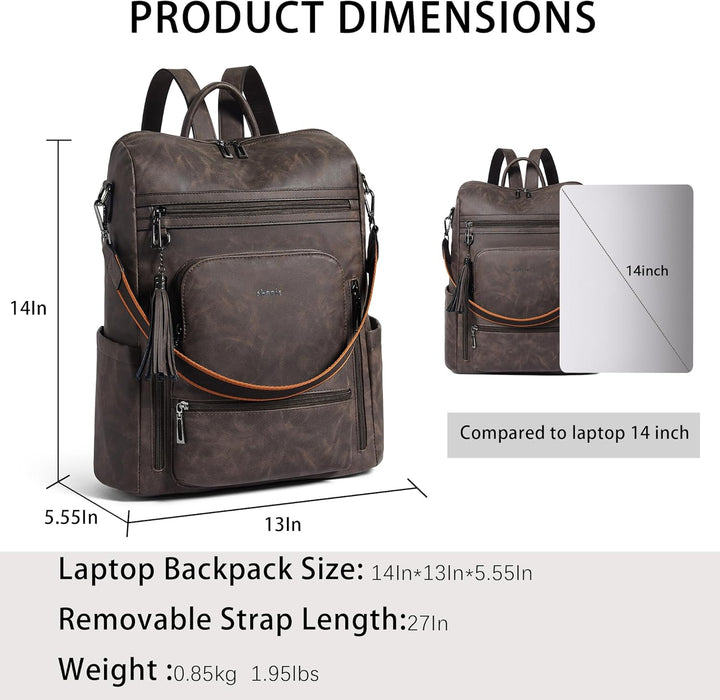 Mochila Shrrie de cuero vegano para computadora portátil de 14 pulg...