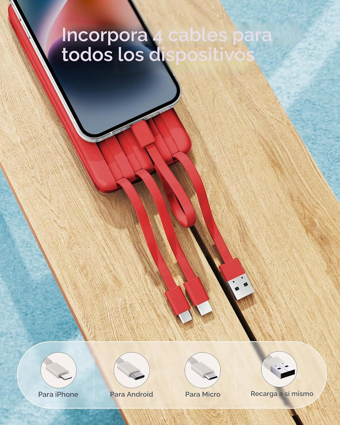 Charmast Cargador portátil con cables incorporados, banco de energí...
