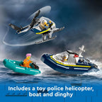 LEGO City Police - Juego de construcción de prisión isla, regalo de cumpleaños para niños y niñas a partir de 7 años, juego imaginativo, juguete de helicóptero, juguete de barco y bote, 7 minifiguras con perro y tiburón, 60419