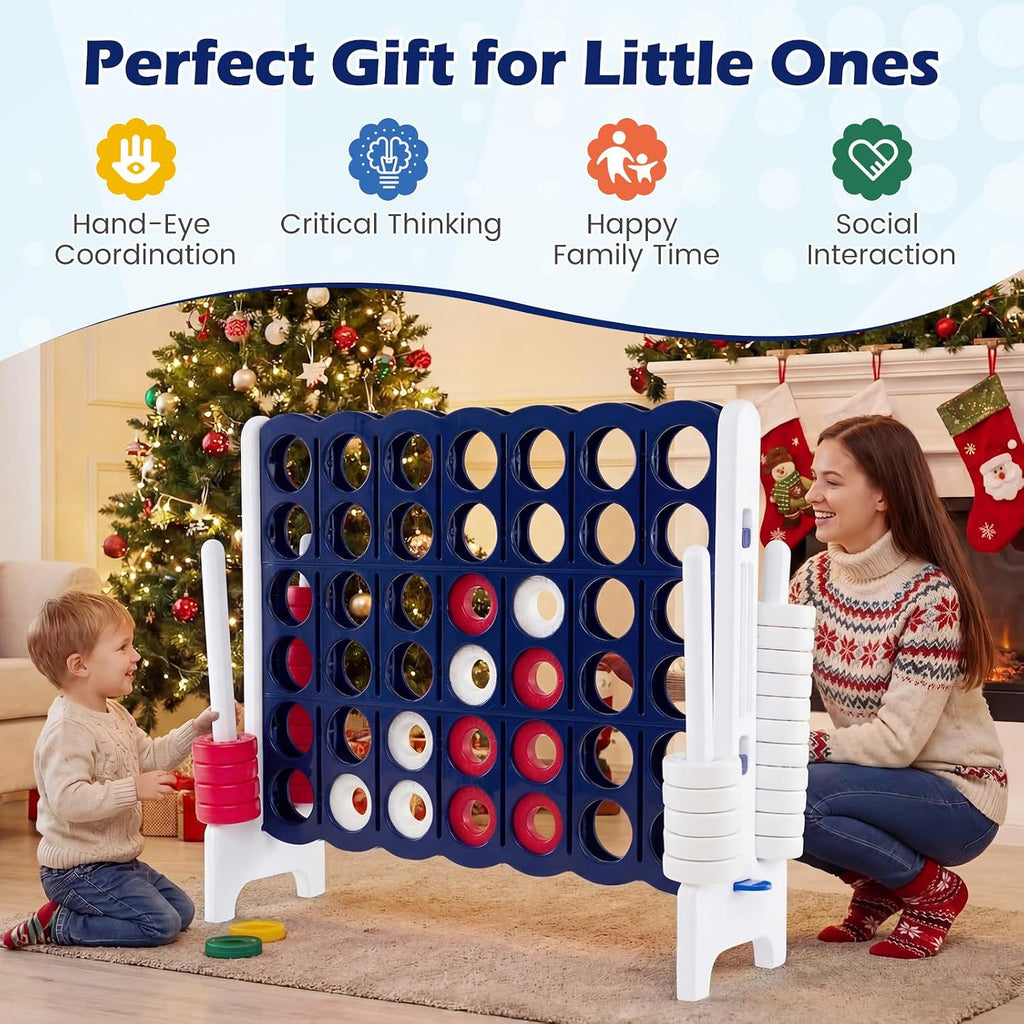 Costzon Giant 4 en una fila, Jumbo 4 a puntuación, juego de mesa gigante para niños y adultos, juego de conexión para patio interior y exterior, de 1.07 m de altura con 42 anillos Jumbo y deslizador