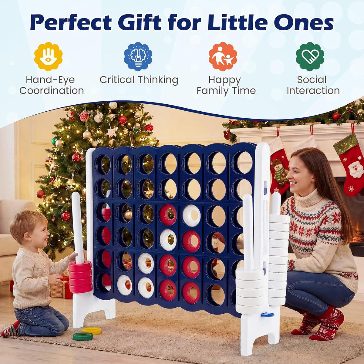Costzon Giant 4 en una fila, Jumbo 4 a puntuación, juego de mesa gigante para niños y adultos, juego de conexión para patio interior y exterior, de 1.07 m de altura con 42 anillos Jumbo y deslizador