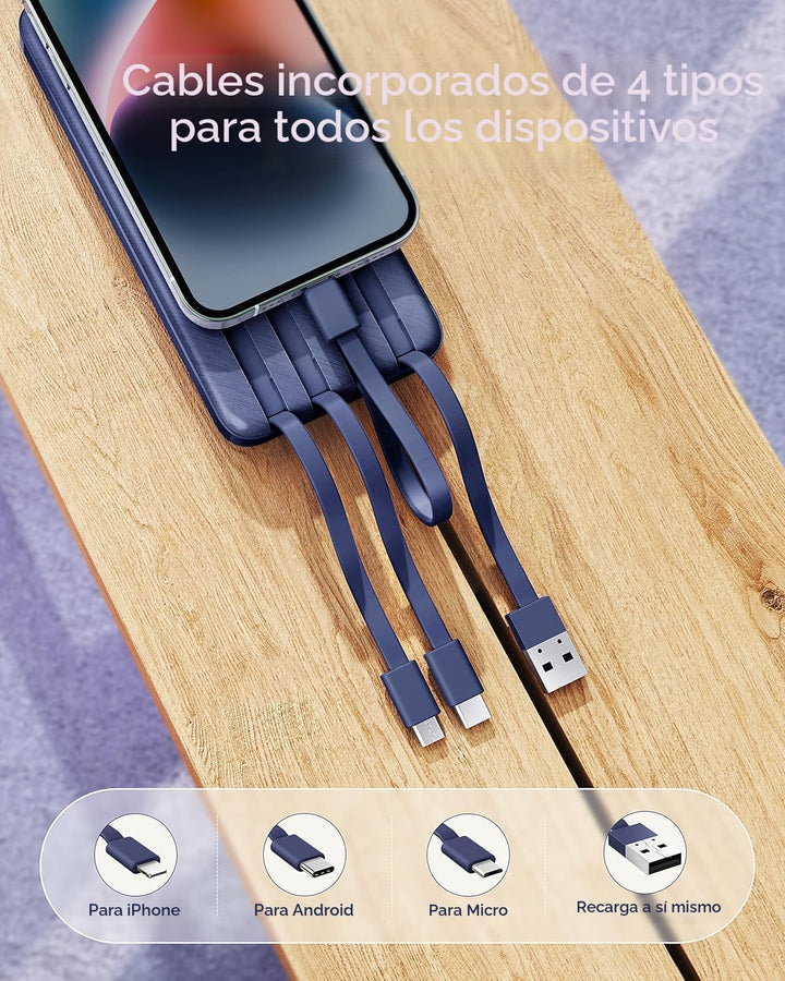 Charmast Cargador portátil con cables incorporados, banco de energí...