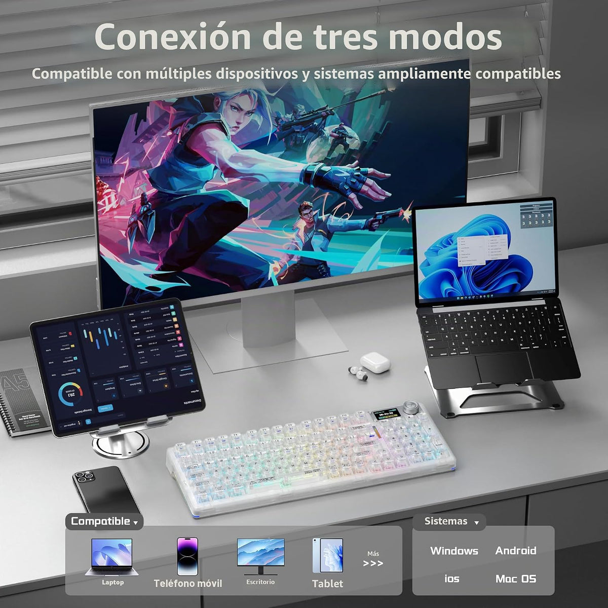 Aula F98Pro V3 - Teclado mecánico inalámbrico con pantalla y perill...