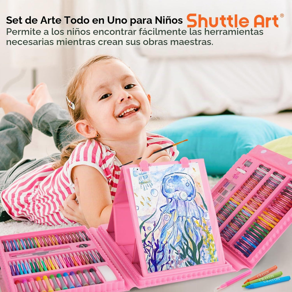 Shuttle Art Juego de arte para niños de 335 piezas, suministros de arte multimedia, kit de arte de regalo con caballete triple, 2 blocs de dibujo, 2 libros para colorear, pasteles al óleo, crayones y