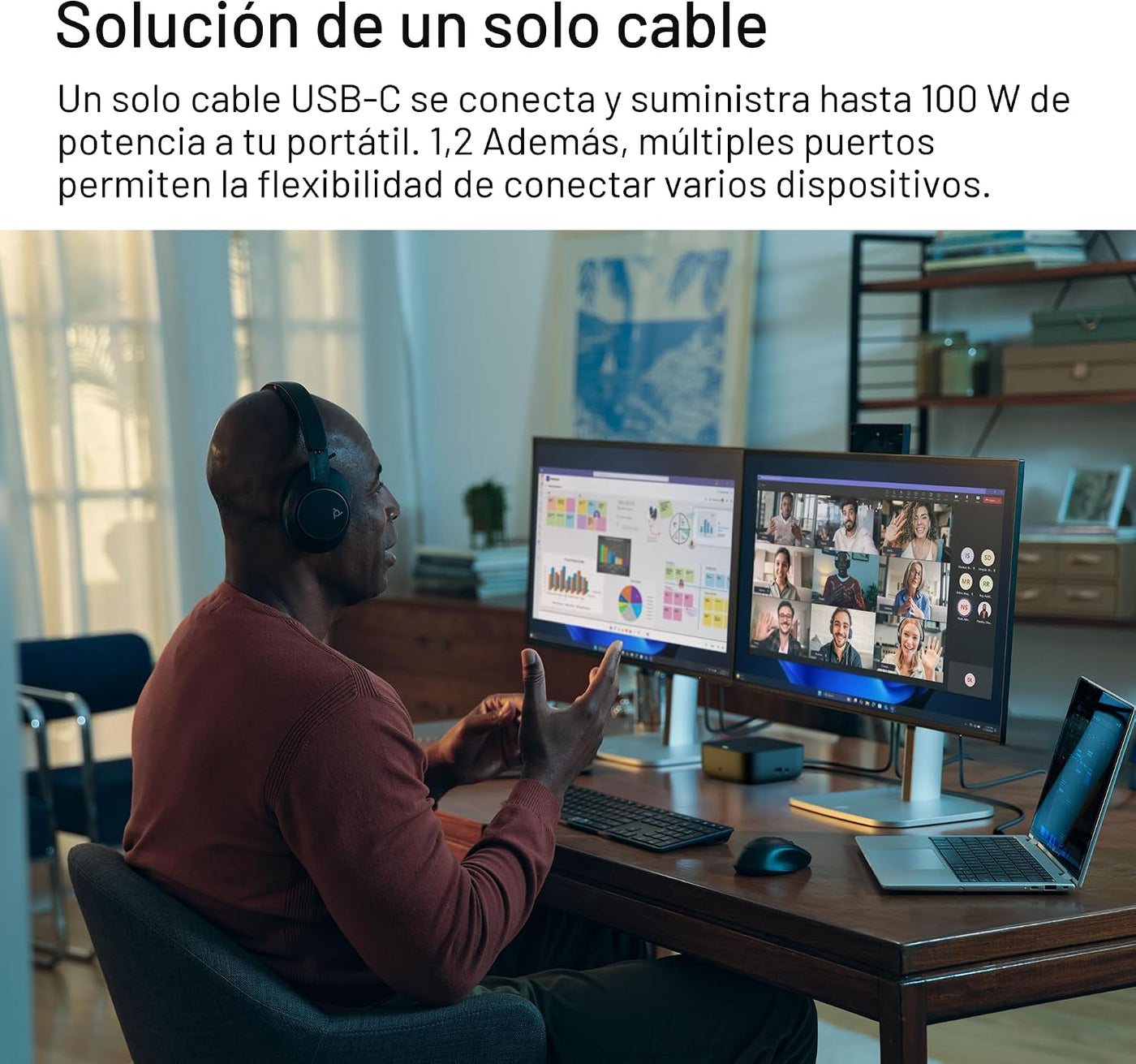 Base HP USB-C G6 de 100 W + un cable USB-C adicional incluido, dise...