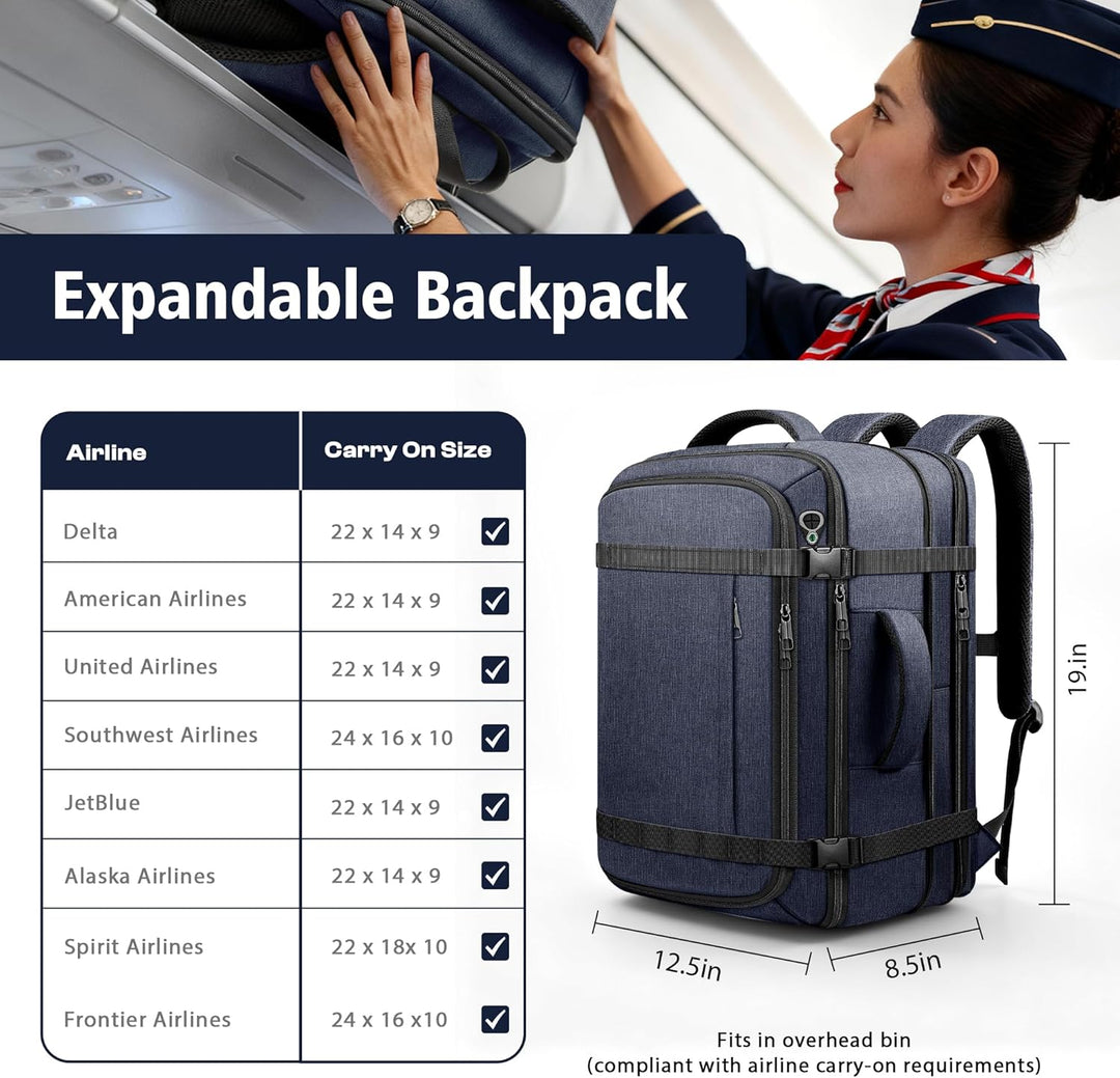 HULVION Mochila de viaje, mochila de mano expandible resistente al...