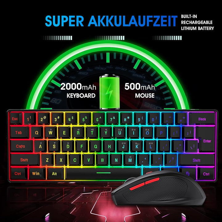 Combinación de teclado y mouse inalámbricos para juegos de 60% de S...
