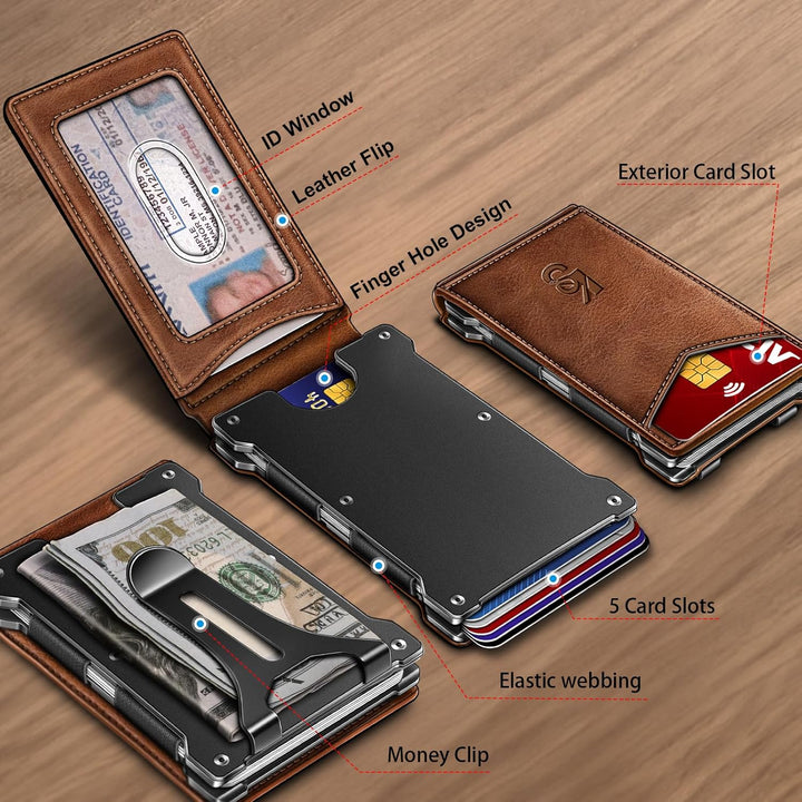 KEMISANT Billetera para hombre - Cartera delgada con clip para dine...