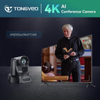 TONGVEO Cámara PTZ 4K AI con seguimiento automático y zoom óptico 20X, cámara web de sala de conferencias con HDMI/USB3.0/LAN/PoE, ideal para adoración de la iglesia, reuniones de zoom, transmisión en vivo y educación