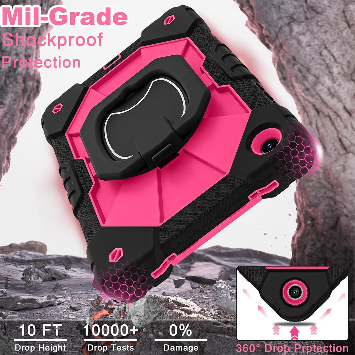 WESOROL Funda para Samsung Galaxy Tab A11 Plus Galaxy Tab A9 Plus de 11 pulgadas, a prueba de golpes para tableta Samsung A11+/A9+ con protector de pantalla con soporte giratorio de 360 grados, soporte para lápices, negro y rosa
