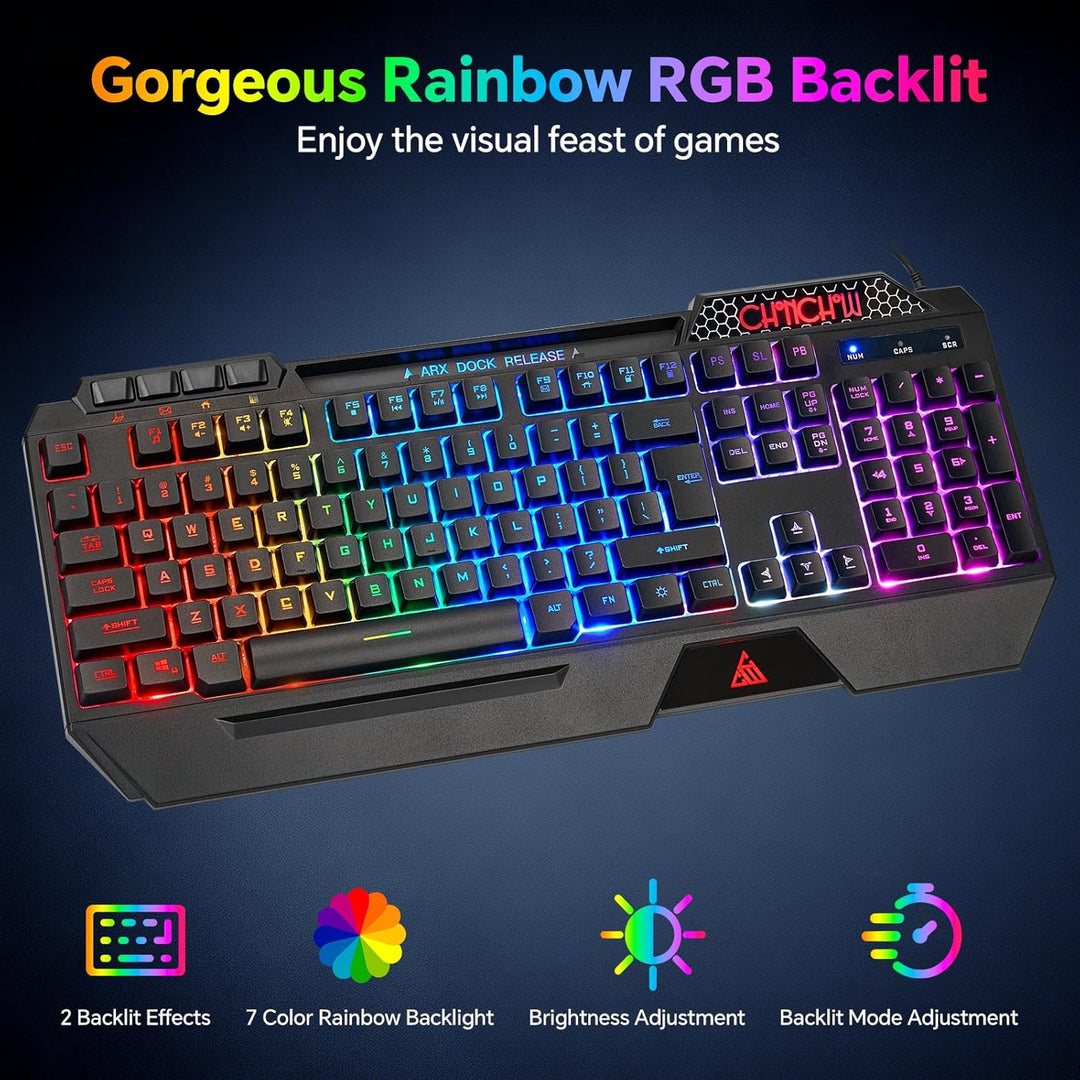 CHONCHOW Combo de teclado y mouse para juegos, USB con cable RGB, r...
