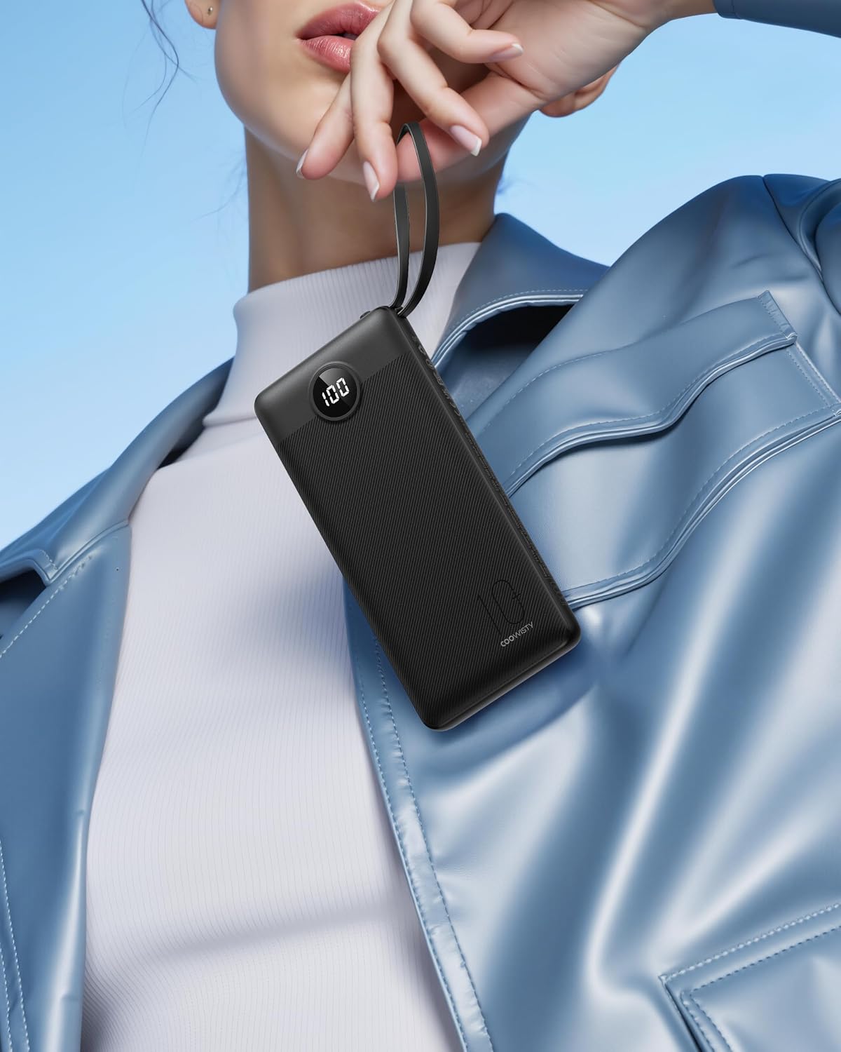 Coowisty Cargador portátil con cables integrados, banco de energía...