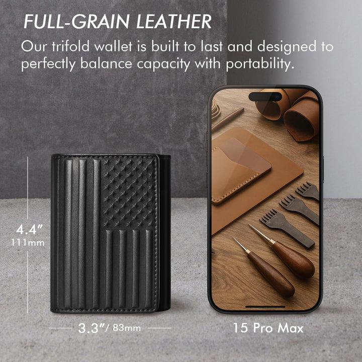 Pefiam Billetera de cuero triple para hombre con bloqueo RFID, cart...